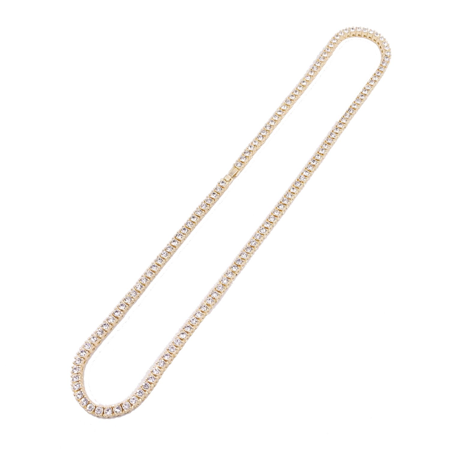 Color: Gold, Size: 18inch - hip hop men&#39;s popular hip hop 1 row diamond alloy necklace