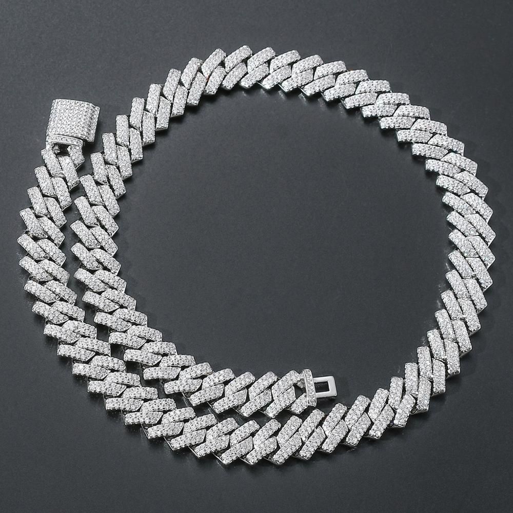 Color: Silver, Size: 20inch - Men&#39;s Bar Cuban Necklace Hiphop Copper Set Zircon Necklace