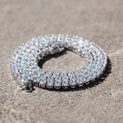 Color: Silver, Size: 20inch - Hip hop copper inlaid with Zircon Necklace