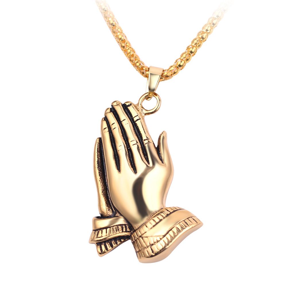 Color: GoldenA - European and American street victory gesture hip hop necklace