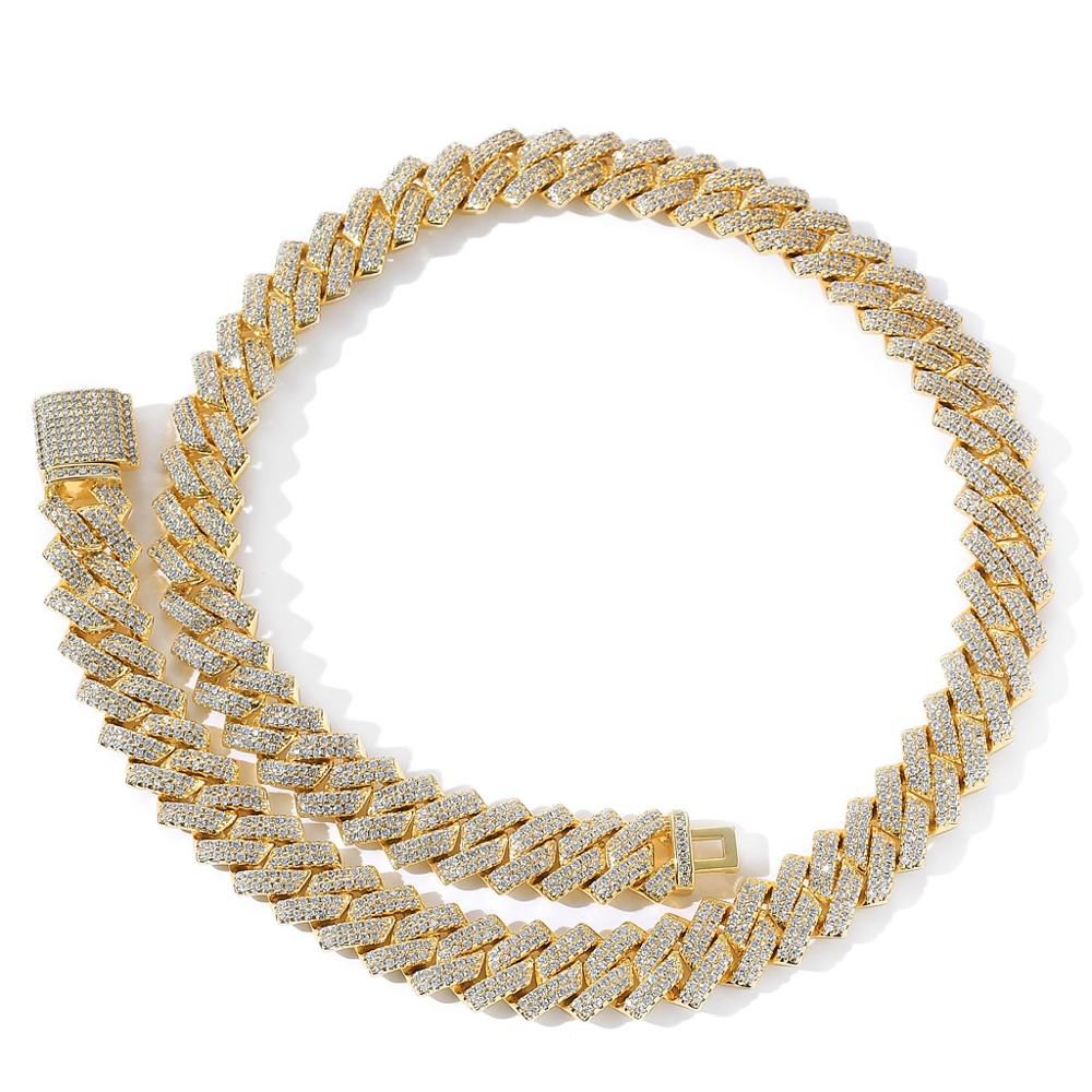 Color: Gold, Size: 24inch - Men&#39;s Bar Cuban Necklace Hiphop Copper Set Zircon Necklace