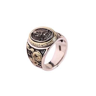 S925 Silver Antique Finish Silver Jewelry Trendy Personality Hip Hop Style South Sea Guanyin Ring Men&#39;s Ring