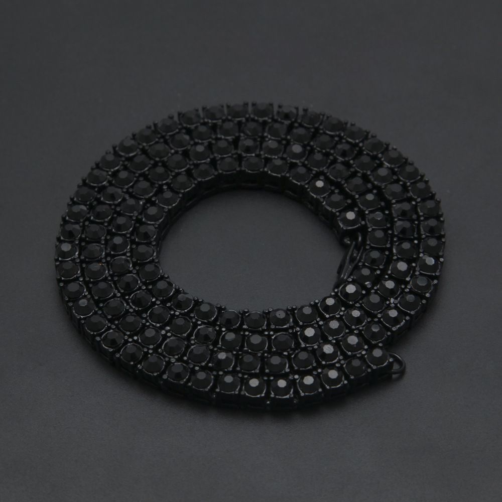 Color: Black, Size: 22inch - Hip Hop 1 Row Alloy Necklace