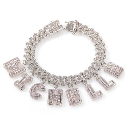 Color: Sliver8inch, Size: Hand catenary - DIY Personality Hip Hop Custom Name Letter Savage Bling Copper Chokers Necklaces