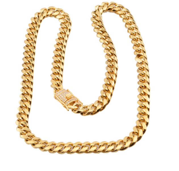 Color: 8mm 18 inch (46cm) - 8-18mm wide stainless steel cuban Miami chains necklaces CZ Zircon box lock big heavy gold chain for men Hip Hop Rock jewelry