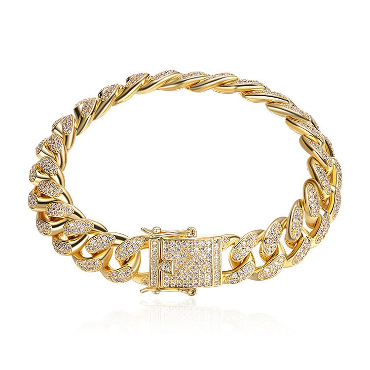 Color: Gold 7 inches - Amazon cross-border European and American Hip hop accessories men&#39;s bracelet Cuban chain