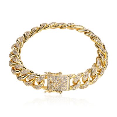 Color: Gold 7 inches - Amazon cross-border European and American Hip hop accessories men's bracelet Cuban chain