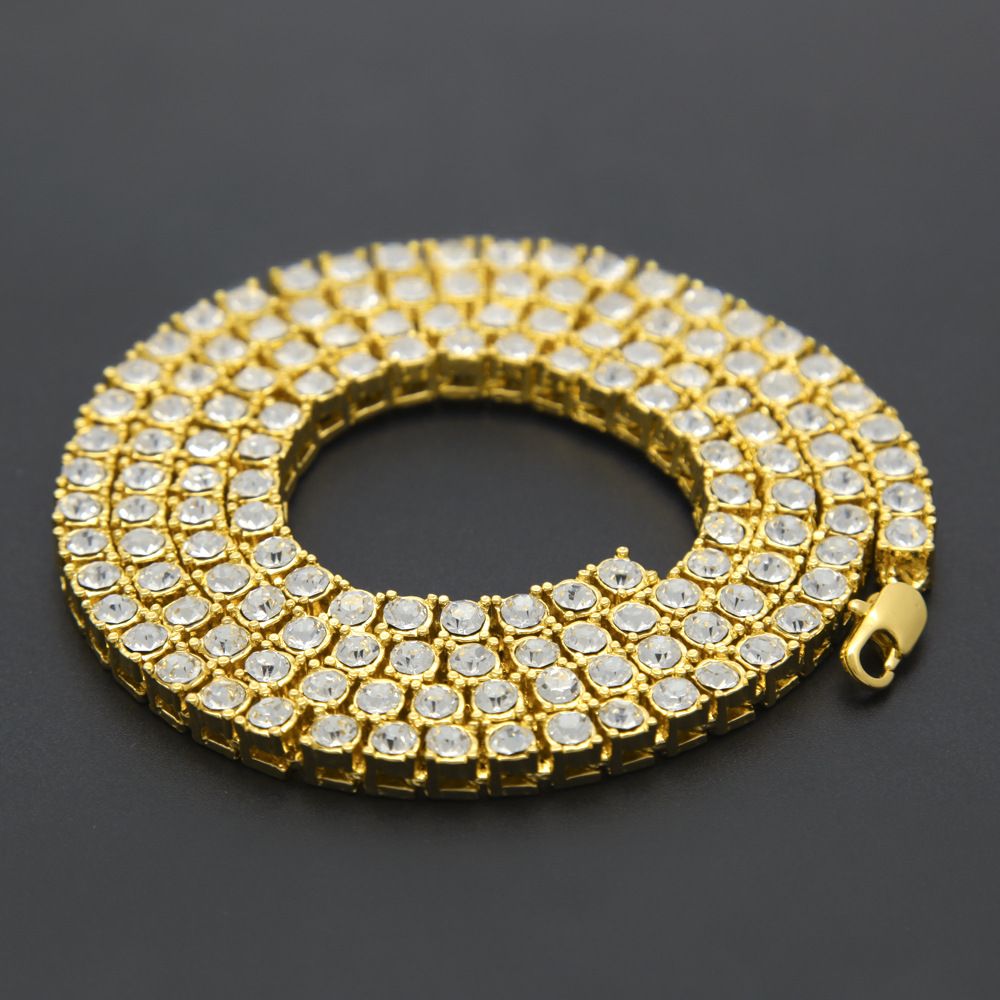 Color: Gold, Size: 18inch - Hip Hop 1 Row Alloy Necklace