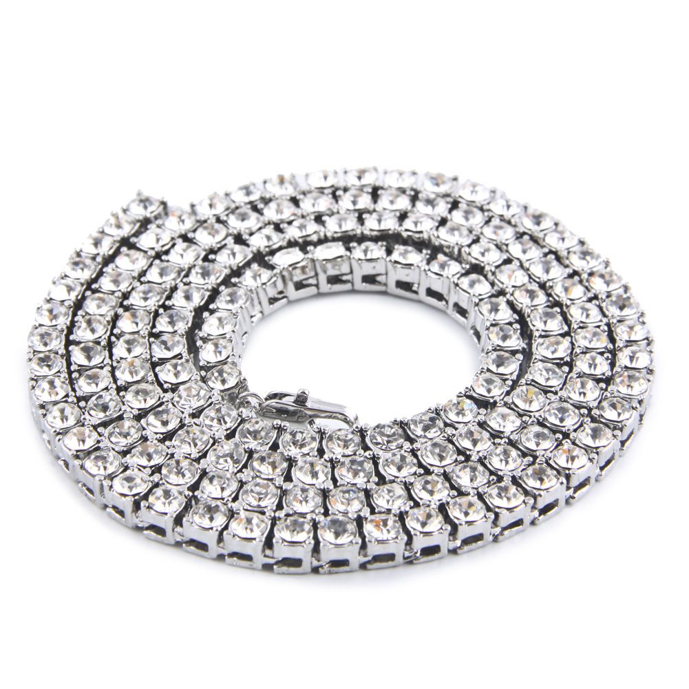 Color: Silver, Size: 18inch - Hip Hop 1 Row Alloy Necklace