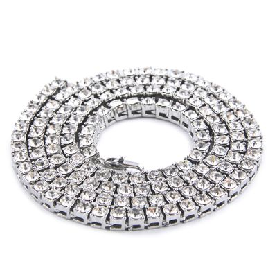 Color: Silver, Size: 18inch - Hip Hop 1 Row Alloy Necklace