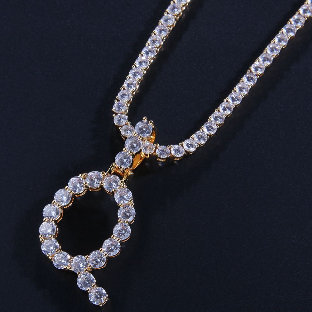 Color: Gold, Style: Q-18in, Size:  - Hip Hop Men and Women Simple Zircon Letter Pendant 26 Letter Necklace Free Combination BlingBlingLetters