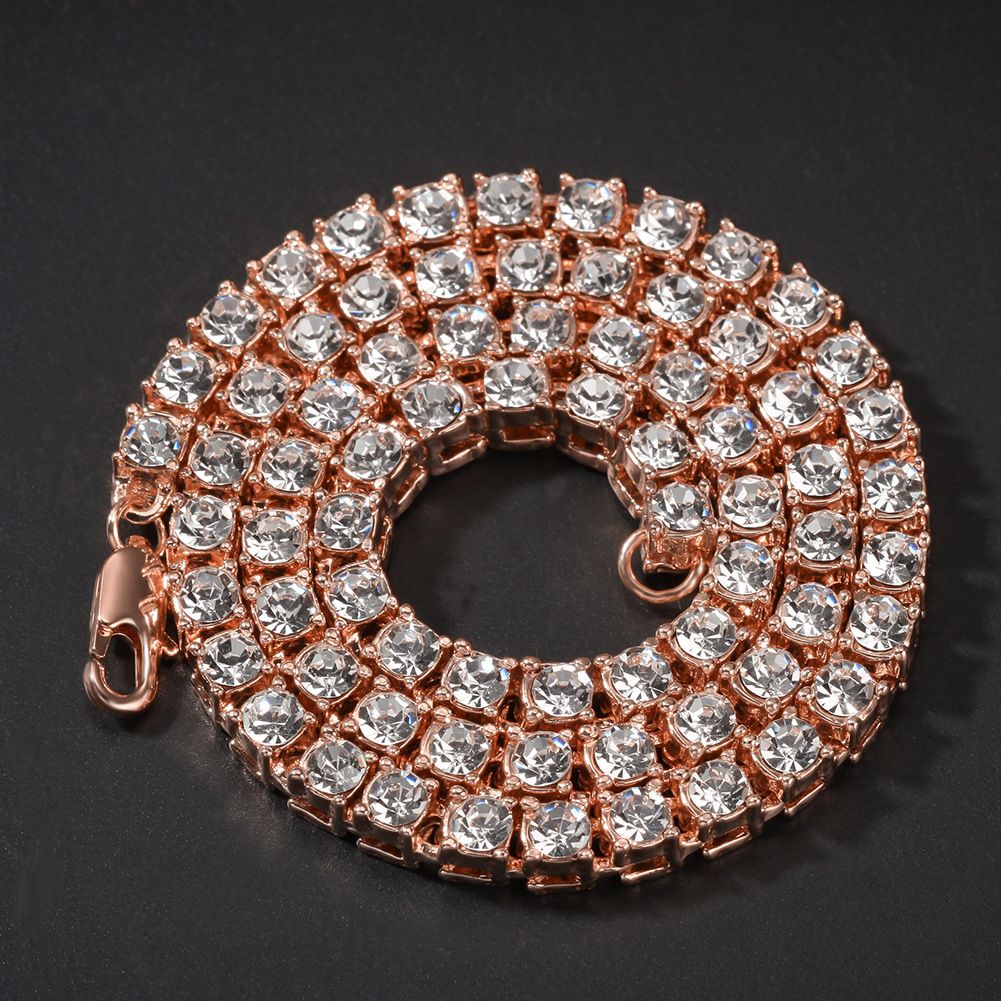 Color: Rose gold, Size: 28inch - Hip Hop 1 Row Alloy Necklace