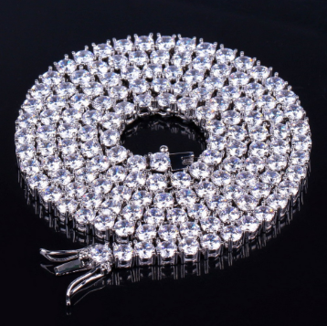 Color: Silver, Size: 20inch - Zircon single row 4mm necklace Hip hop jewelry necklace Iinches
