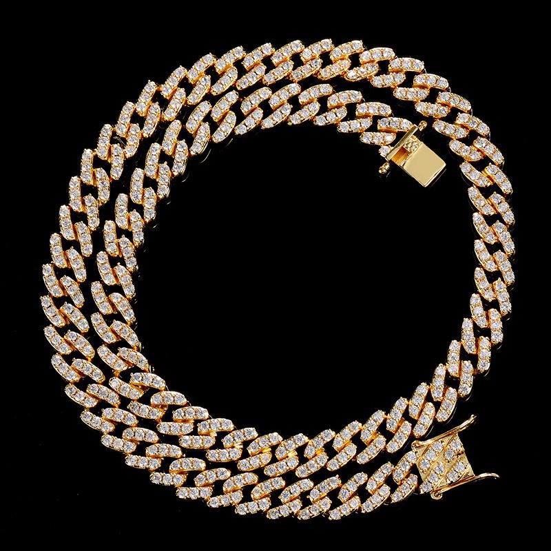 Color: Gold, Size: 16inch - Zircon Cuba chain men&#39;s and women&#39;s simple hip-hop Necklace