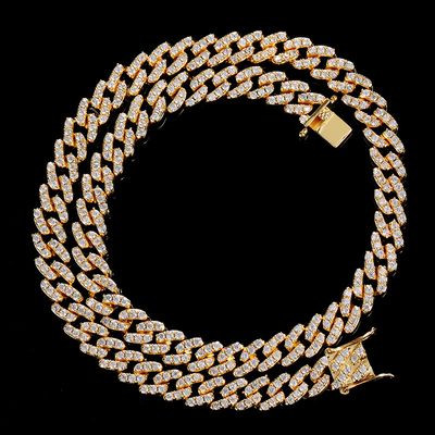 Color: Gold, Size: 16inch - Zircon Cuba chain men's and women's simple hip-hop Necklace