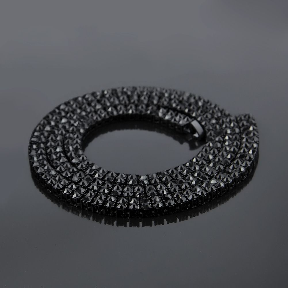 Color: Black, Size: 30inch - Alloy Diamond 2 Row Hip Hop Necklace
