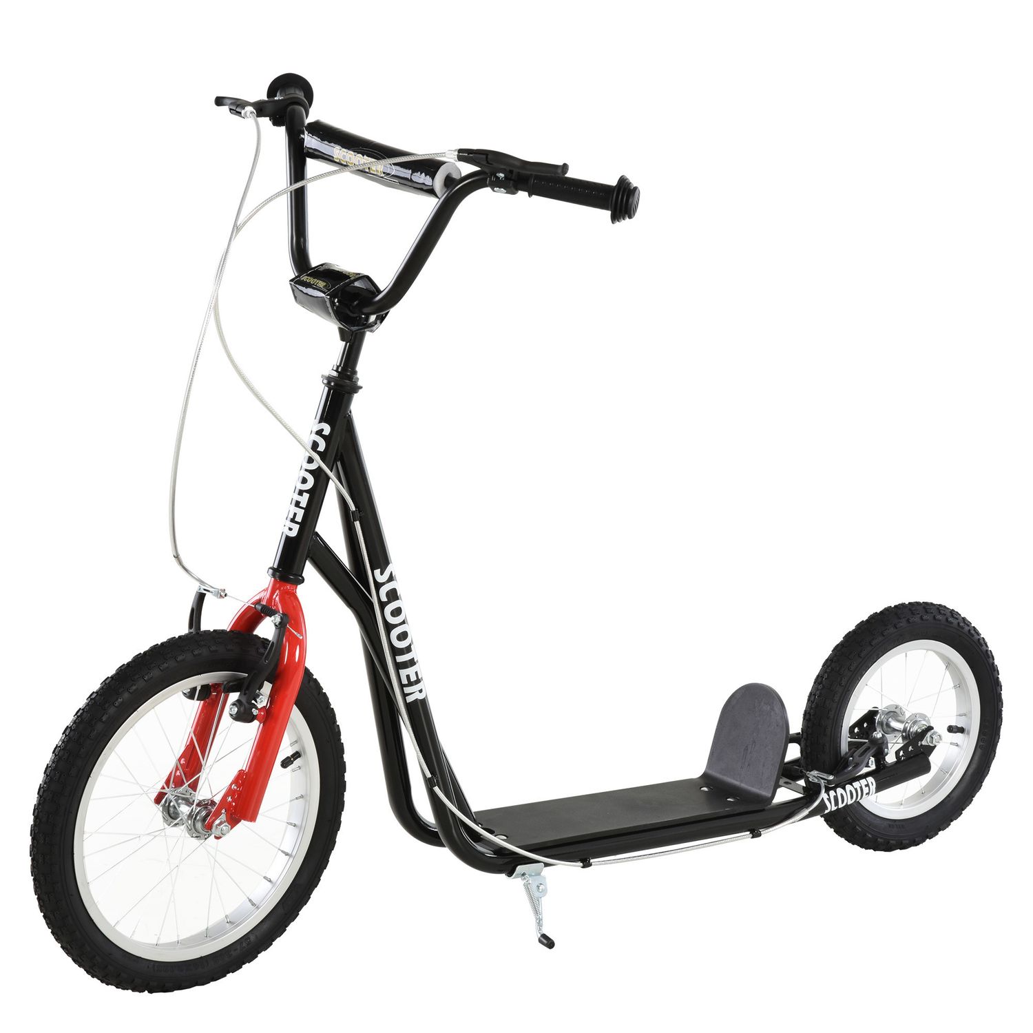 Youth Scooter, Teens Kick Scooter, Adjustable Handlebar Ride On Toy for 5+ with 16&quot; Front and 12&quot; Rear Dual Brakes Inflatable Wheels, Black