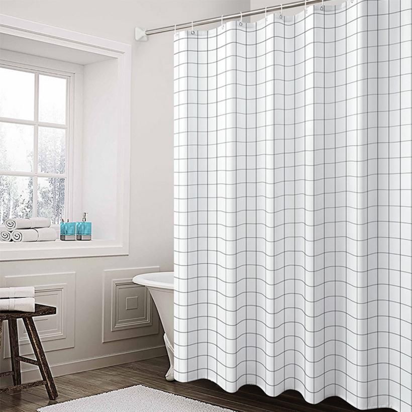 Color: Thickened black and white grid, Size: 150x180cm - Thickened Shower Curtain, Mildew Proof Curtain, Water Curtain