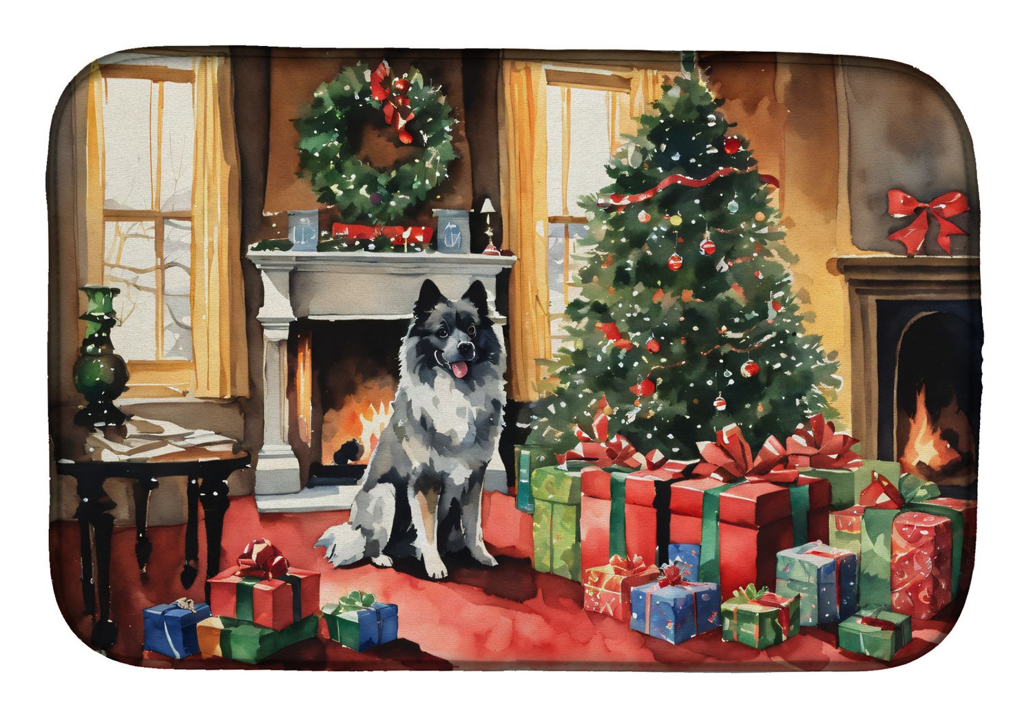 Keeshond Cozy Christmas Dish Drying Mat Absorbent Dish Drying Mat Pad for Kitchen Counter Dish Drainer Mat for Countertop, 14 x 21&quot;, Multicolor
