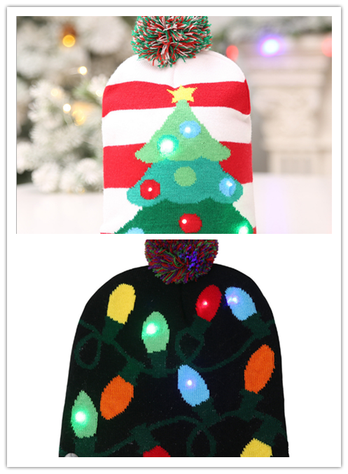 style: 3and4 set - Christmas Decoration Knitted LED Light Cap Christmas Tree Snowman Adult Child Hat