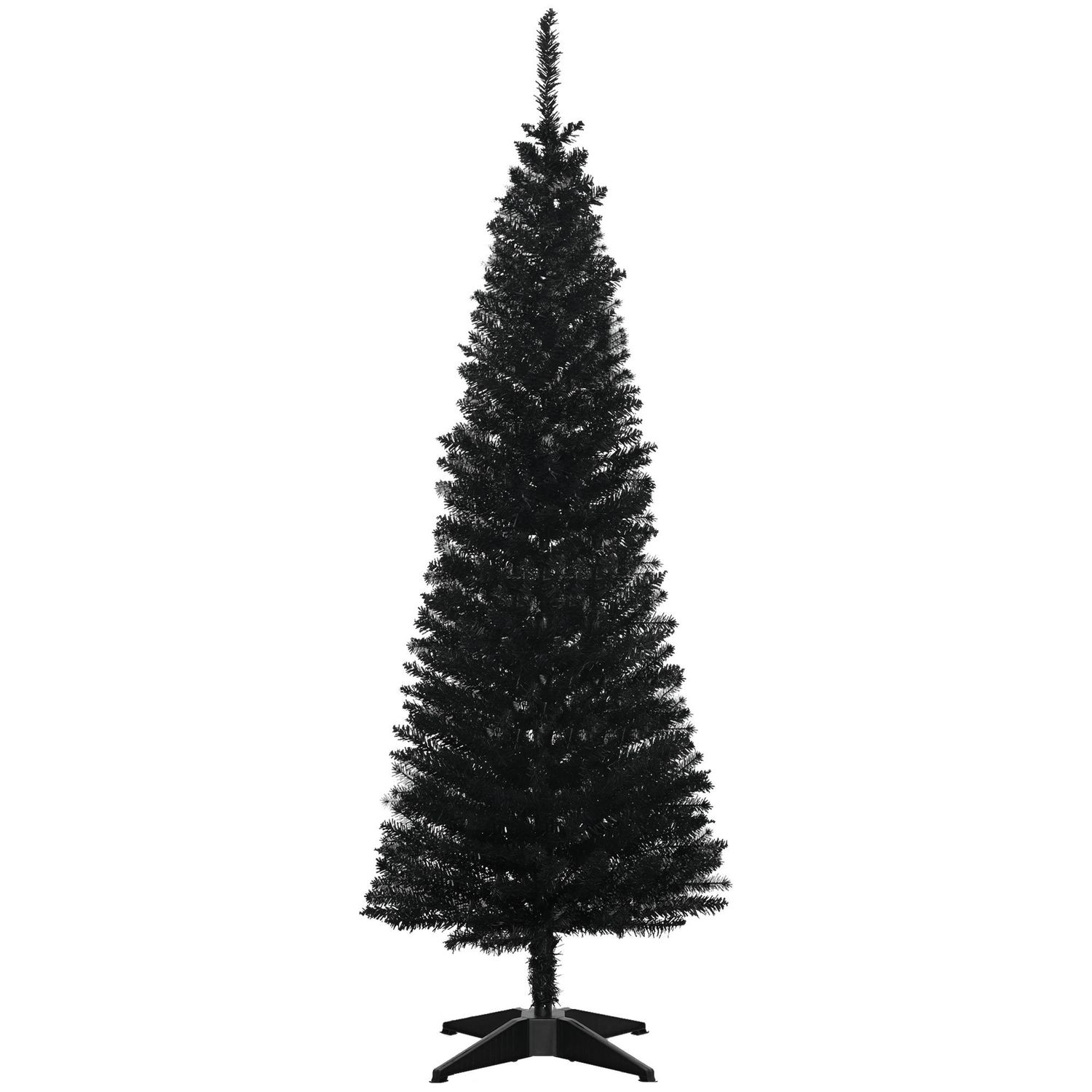 5&#39; Artificial Pencil Christmas Tree, Slim Xmas Tree with 294 Realistic Branch Tips and Plastic Stand, Black