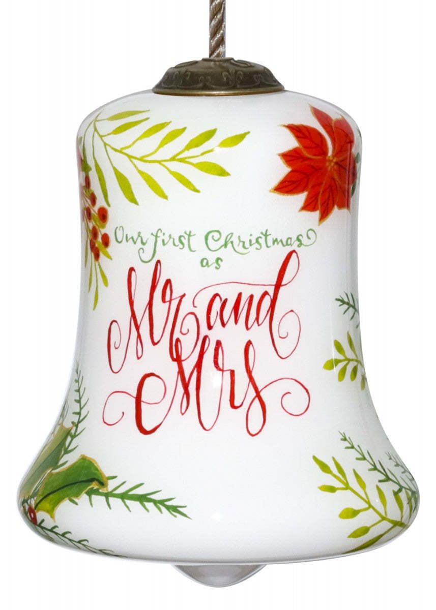 Mr. &amp; Mrs. First Christmas Hand Painted Glass Hanging Ornament
