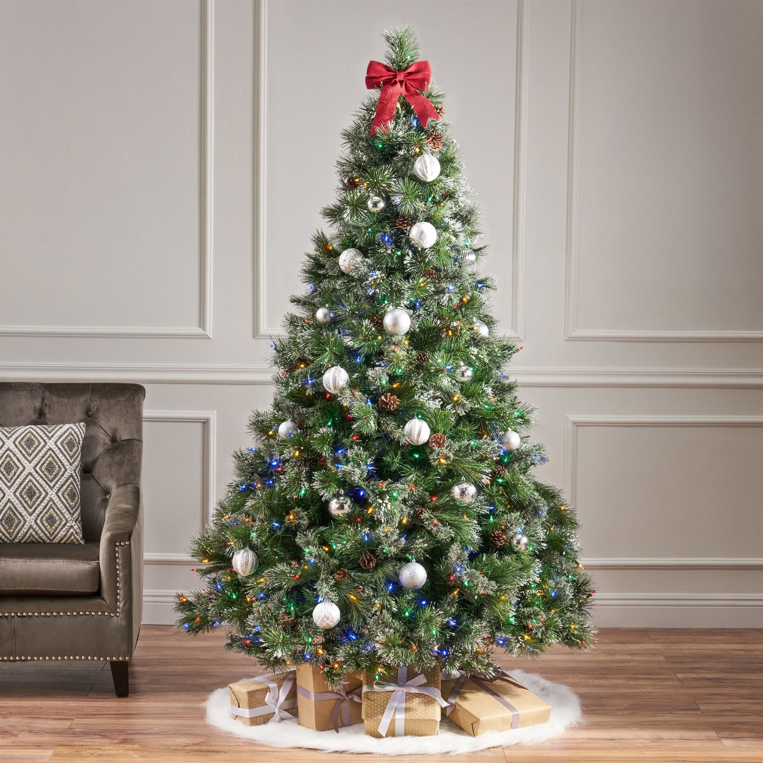 7 Inch Cashmere and Snow Bristle Mixed Tree with 75Pine Cones and 900 LED Lights-UL,1233tips,Dia.:59