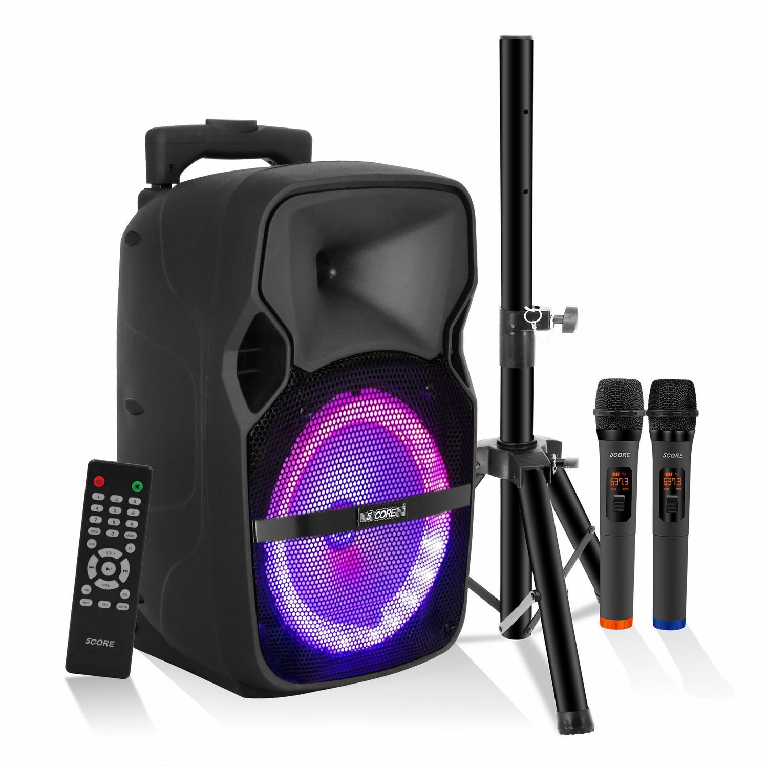 5 CORE 8 Inch TWS Bluetooth Party Speakers 250 Watt Portable Karaoke PA System Rechargeable Loud Speaker + Tripod Stand &amp; 2x Wireless Mics LED Light Active Home 8 2-MIC