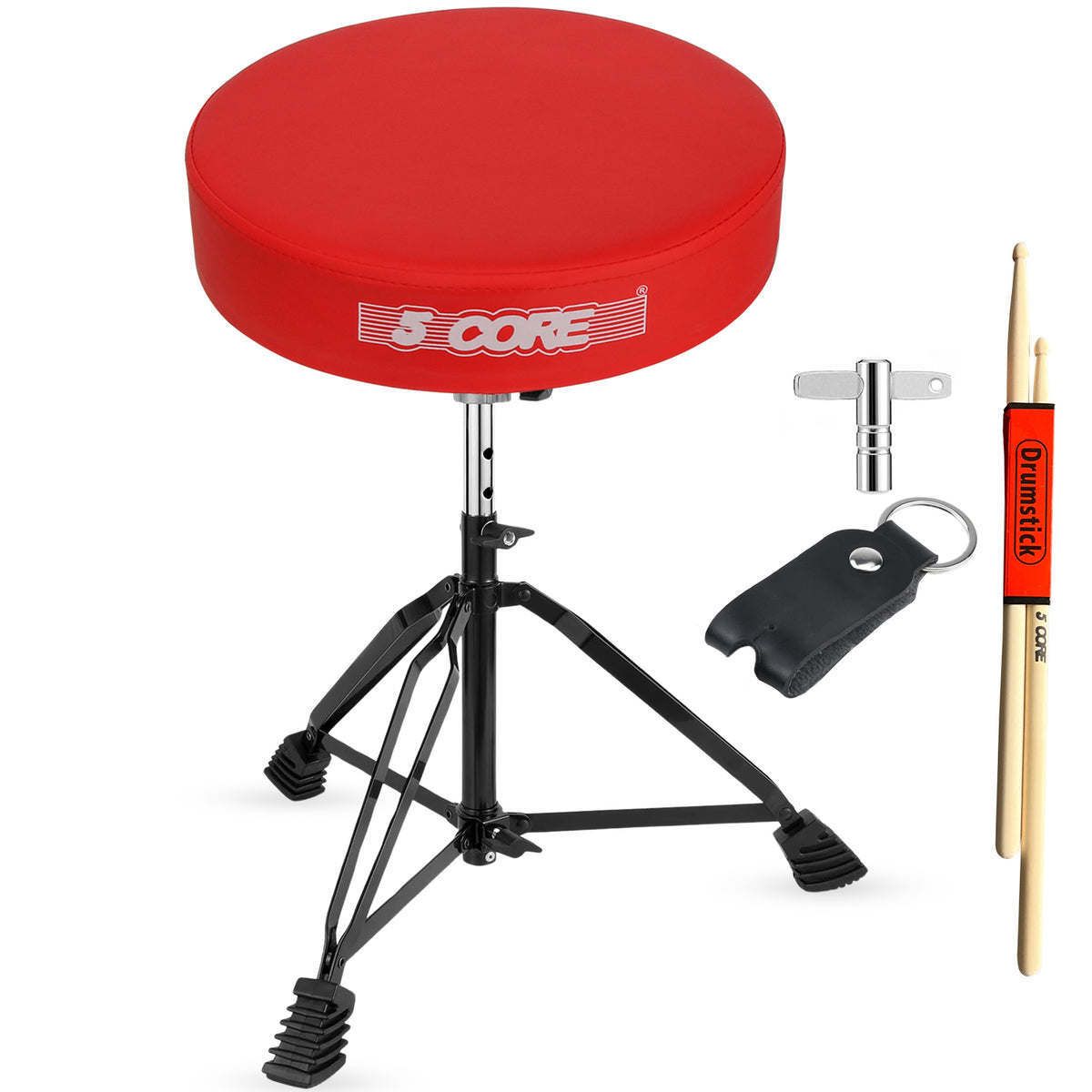 5 CORE Drum Throne Padded Guitar Stool Height Adjustable Music Chair Seat Universal for Adults &amp; Kids with Anti Slip Rubber Feet - DS BLKCH RED