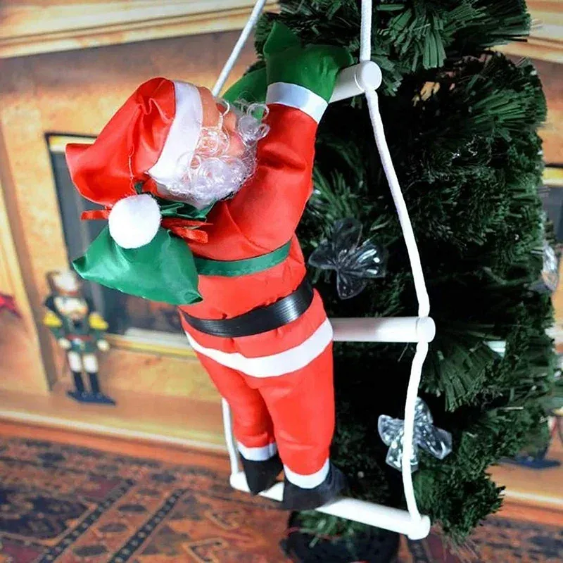 Color: Deep Sapphire - Santa Claus Climbing Ladder Ornaments Xmas Tree Santa Claus Climbing Ladder Rope Hanging Pendant 2023 Merry Christmas Decoration