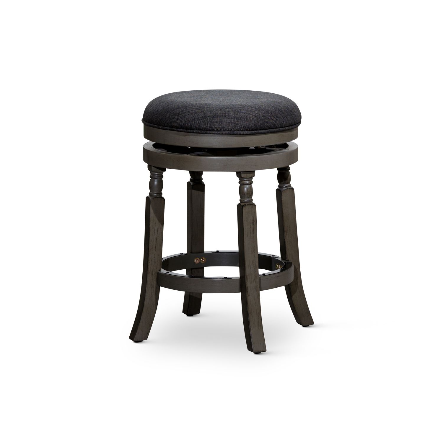 24&quot; Counter Stool, Weathered Gray Finish, Charcoal Fabric Seat