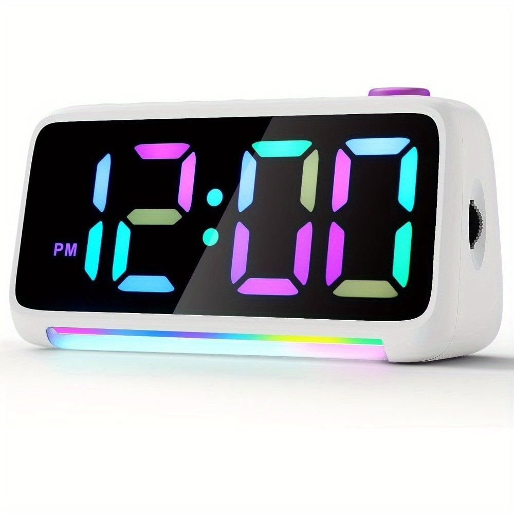 RGB Digital Alarm Clock for Bedroom, Super Loud for Heavy Sleepers, Small Bedside Clock with LED Display, USB Charger, Dynamic Color Changing Night Light Clock for Room Bedside Decor