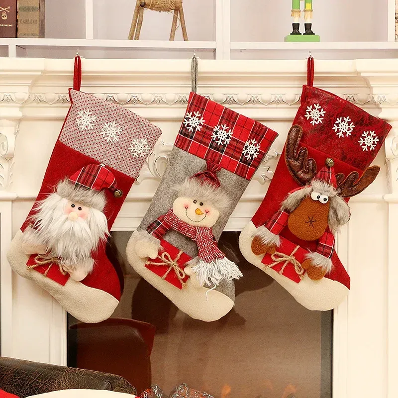 Color: Olive - 1pc Christmas Santa &amp; Snowman &amp; Reindeer Stocking Ornament, Christmas Stocking Hanging Pendant