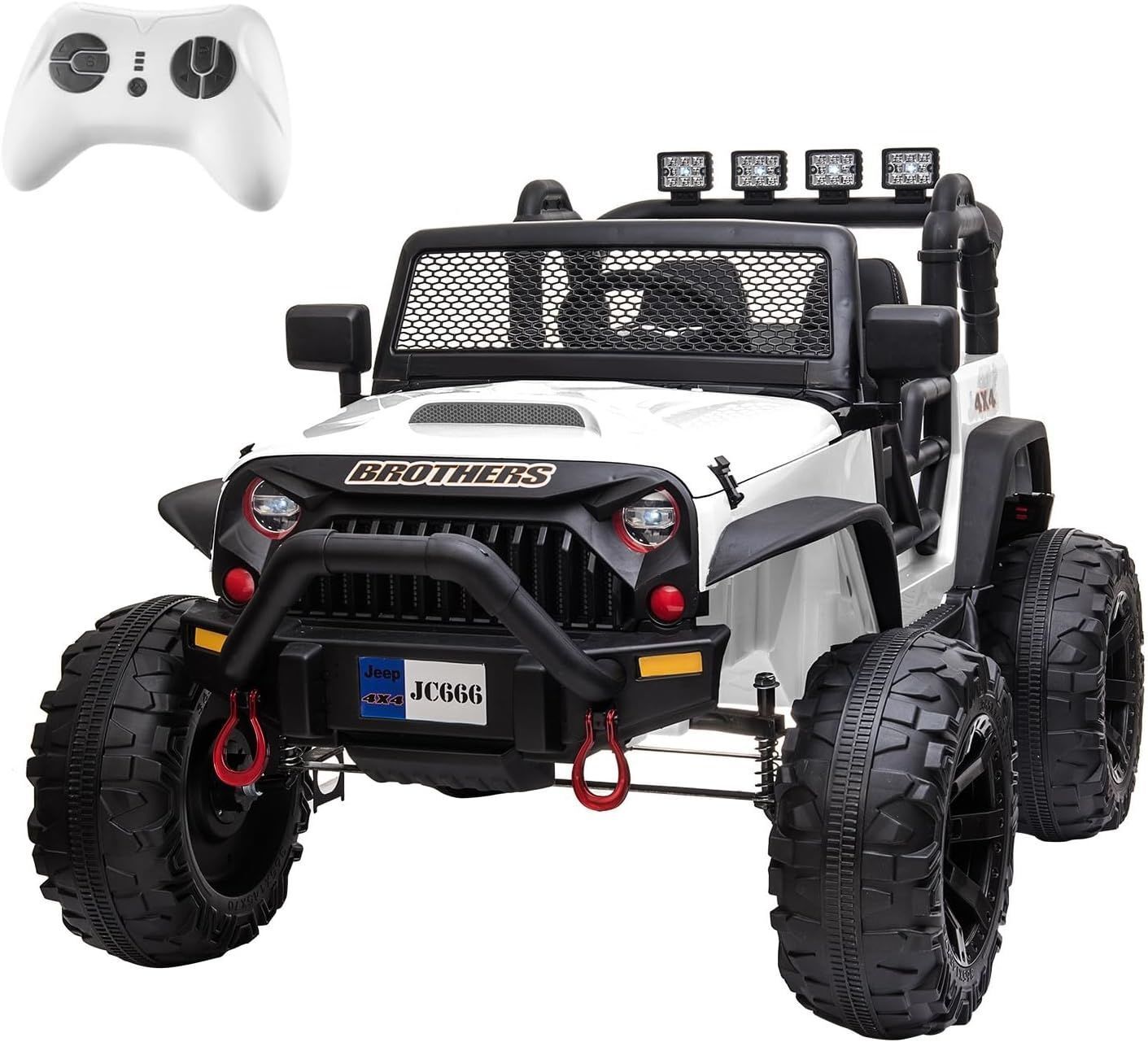 White 48.4&quot; Large Ride On Car for Kids, Battery Powered Electric Car with 2 Seats, Remote Control, 14&quot; Large Suspension Wheels, LED Lights, Music, Bluetooth for Boys &amp; Girls