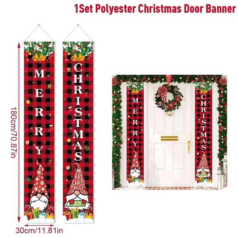 Color: Burgundy, Size: L - Merry Christmas Door Banner Decoration 2024 Christmas Decor for Home Xmas Hanging Ornaments Navidad Noel Gifts New Year 2025
