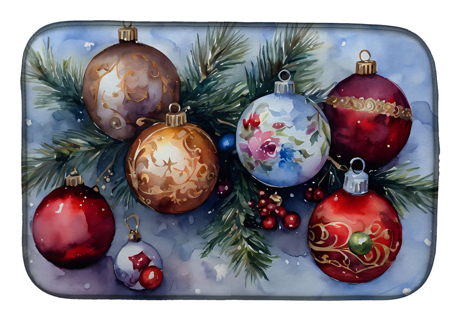 Christmas Ornaments Dish Drying Mat Absorbent Dish Drying Mat Pad for Kitchen Counter Dish Drainer Mat for Countertop, 14 x 21&quot;, Multicolor