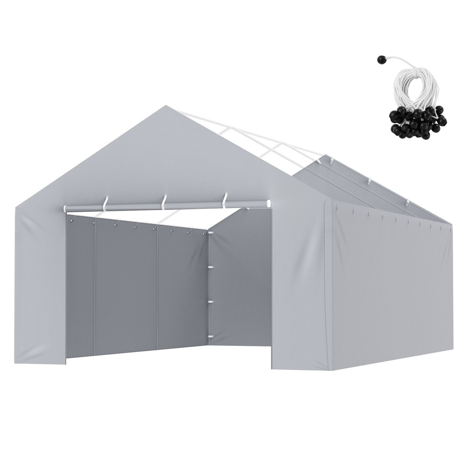 VEVOR Carport Replacement Canopy Cover Side Wall 13 x 20 ft, Garage Tent Shelter Tarp Heavy-Duty Waterproof &amp; UV Protected, Easy Installation with Ball Bungees,Grey (Top and Frame Not Included)