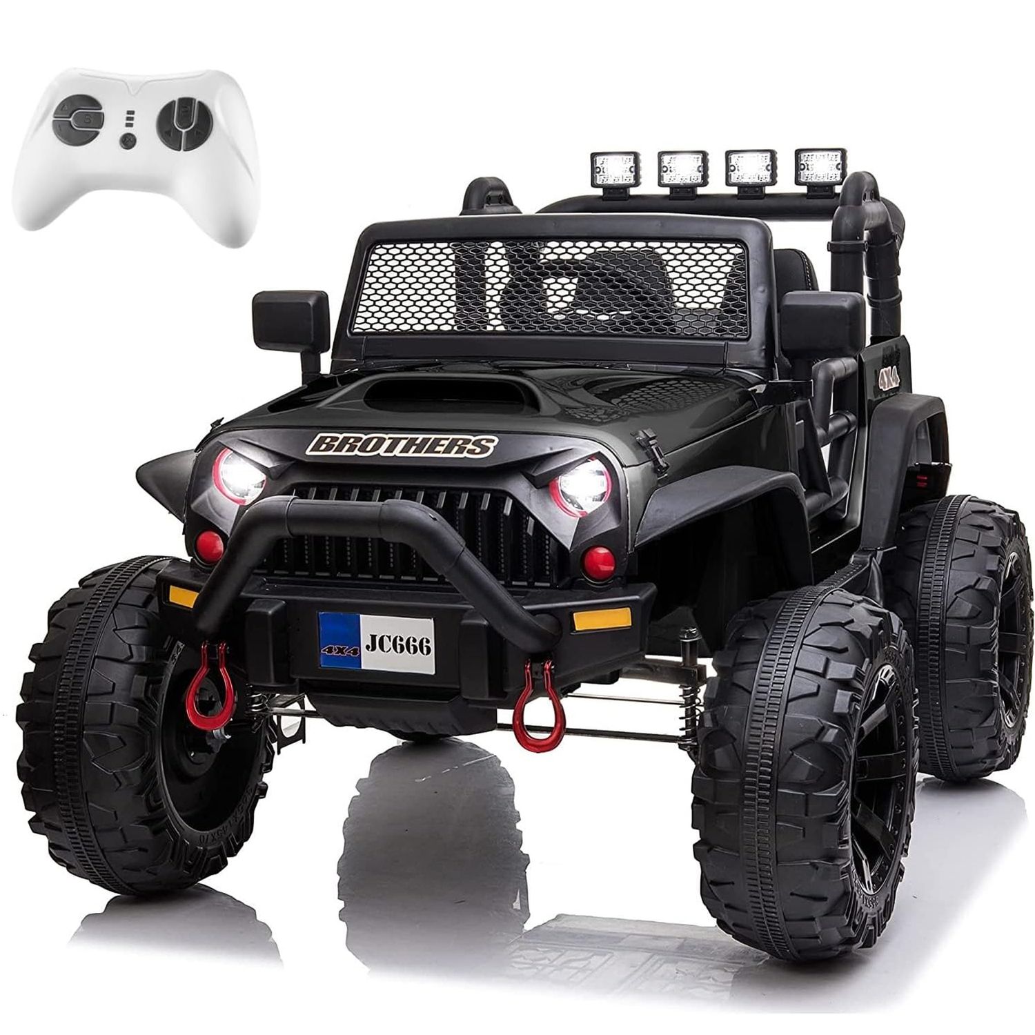 Black 48.4&quot; Large Ride On Car for Kids, Battery Powered Electric Car with 2 Seats, Remote Control, 14&quot; Large Suspension Wheels, LED Lights, Music, Bluetooth for Boys &amp; Girls