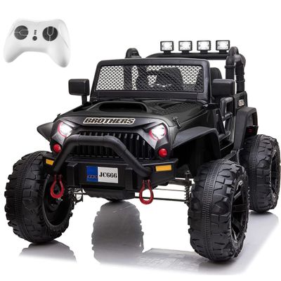Black 48.4" Large Ride On Car for Kids, Battery Powered Electric Car with 2 Seats, Remote Control, 14" Large Suspension Wheels, LED Lights, Music, Bluetooth for Boys &amp; Girls