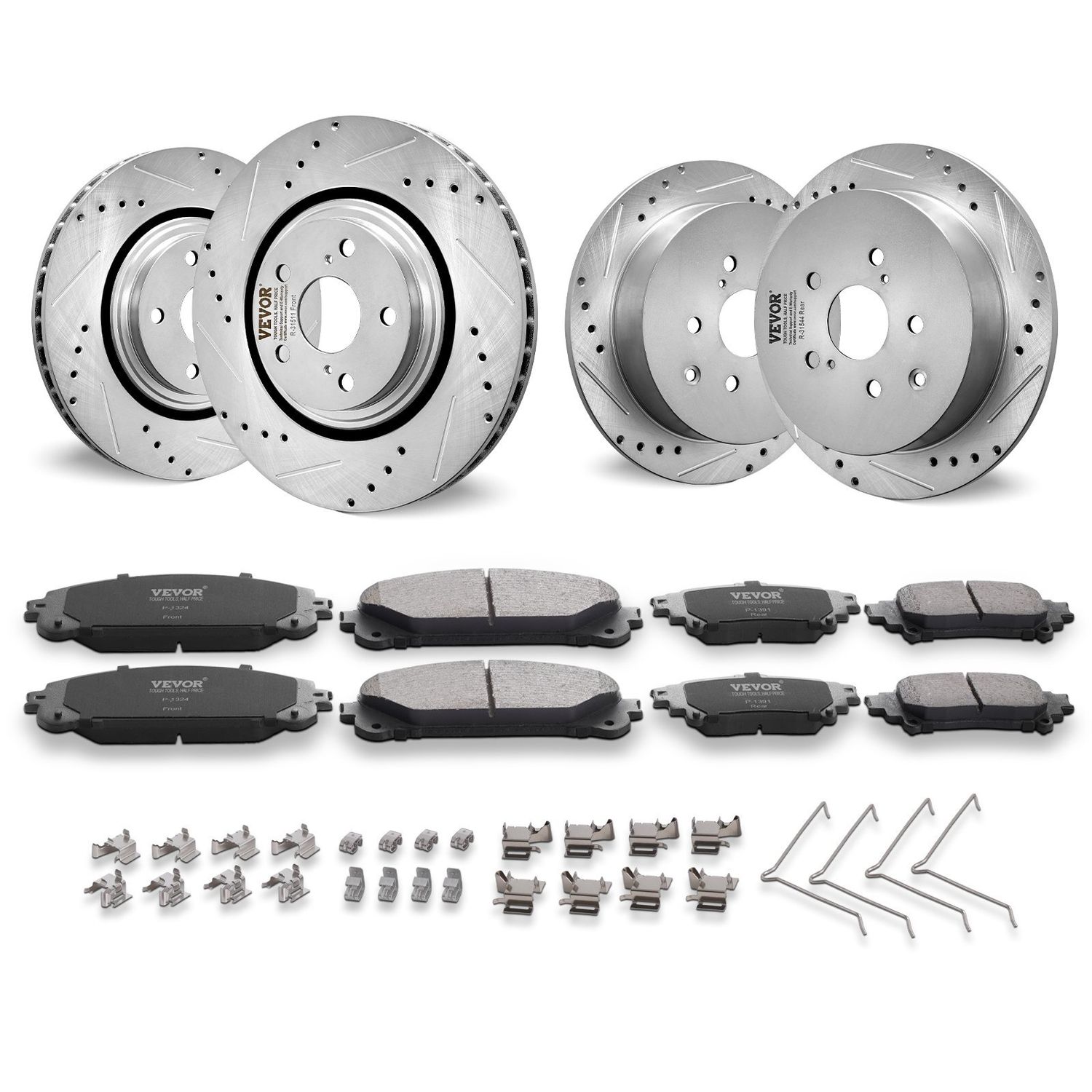 VEVOR Drilled Slotted Front &amp; Rear Brake Rotors Pads for Toyota Sienna Highlander