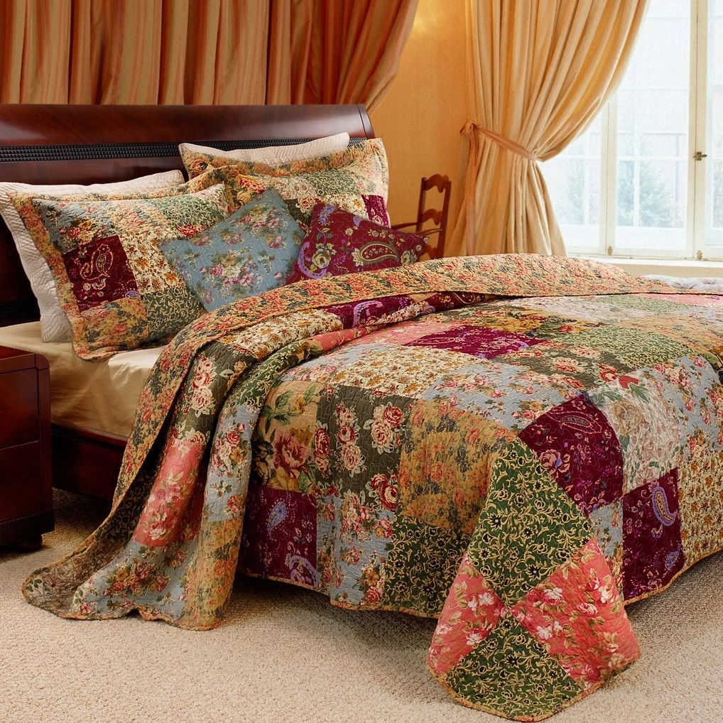 King 100% Cotton Floral Paisley Quilt Set w/ 2 Shams &amp; 2 Pillows