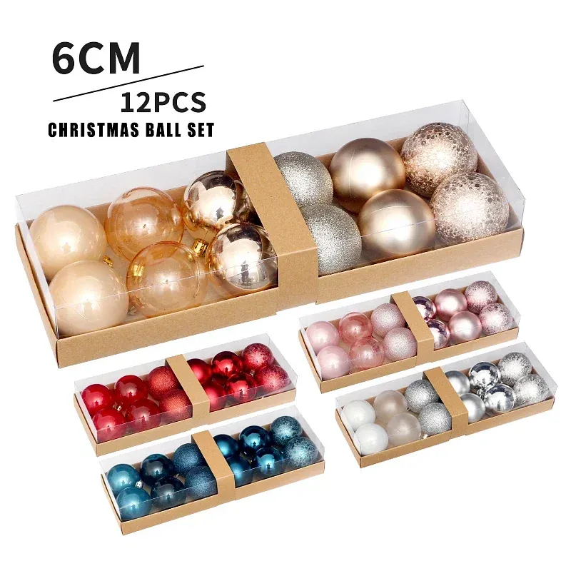 Color: Silver, Ball Diameter: 6cm - Luxury Blue Plastic Ball 6CM Christmas Ornaments New Year Hanging Bauble Pendants Xmas Decor for Home Adornos Navidad