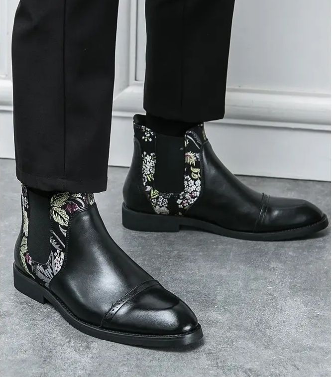 Autumn new men&#39;s Chinese style Chelsea boots Fashion personality trend embroidered leather boots for men