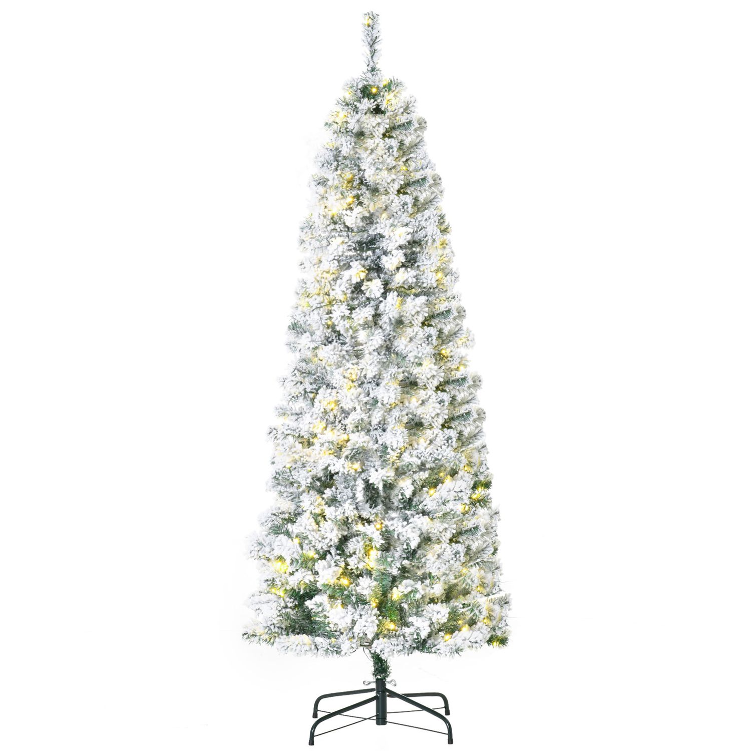 6 ft Pre-Lit Snow-Flocked Slim Douglas Fir Artificial Christmas Tree with Realistic Branches, 250 LED Lights and 462 Tips