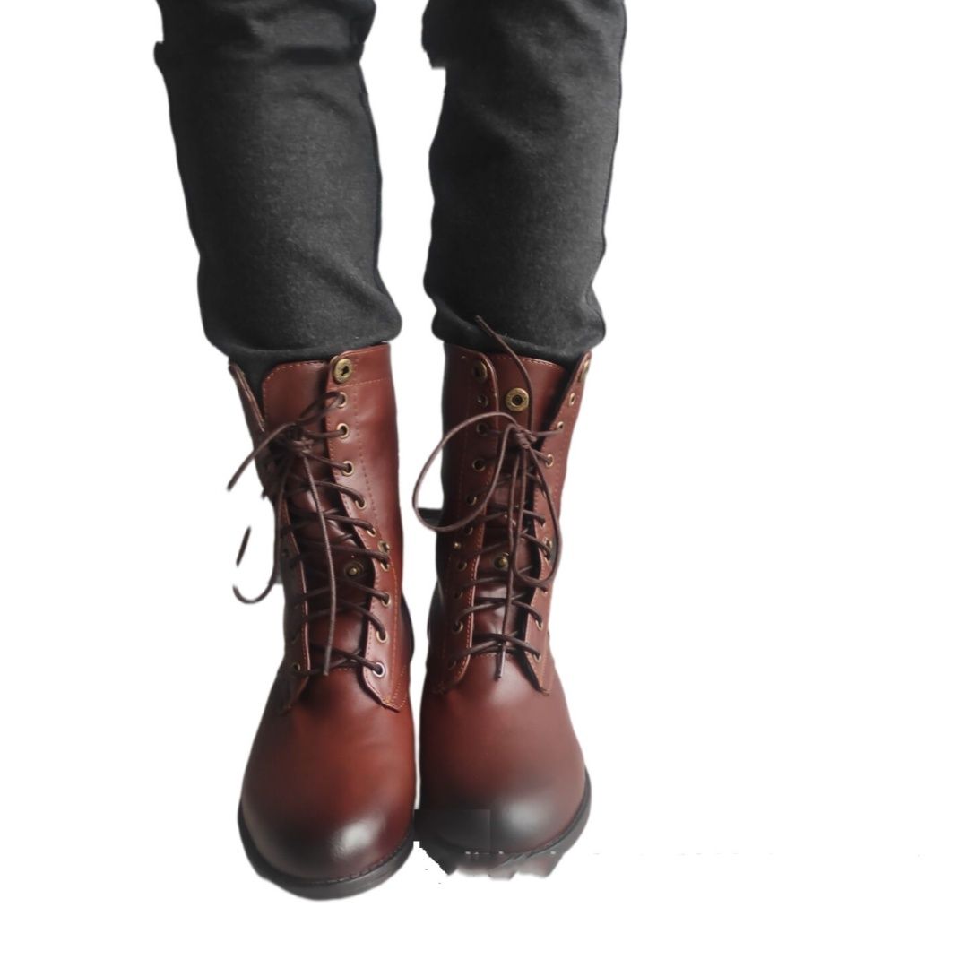 Color: Brown Women, Size: 34 - Motorcycle European Version Fashion Retro Lace Up Men&#39;s Boots