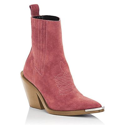 Color: Pink, Size: 38 - Chunky Heel Suede Pointed Women&#39;s Boots