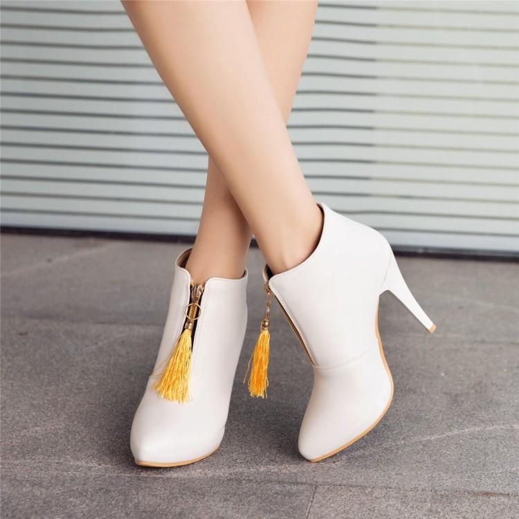 Color: White, Size: 35 - Pointed toe stiletto short single women&#39;s Martin boots