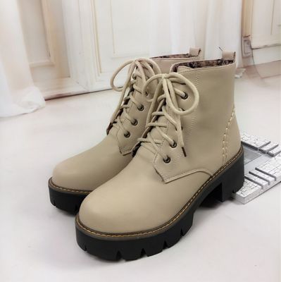 Color: beige, Size: 36-winter, Style:  - Plus Size 34-43 Autumn Winter warm Fashion Women&#39;s Lace-Up Women Snow Boots