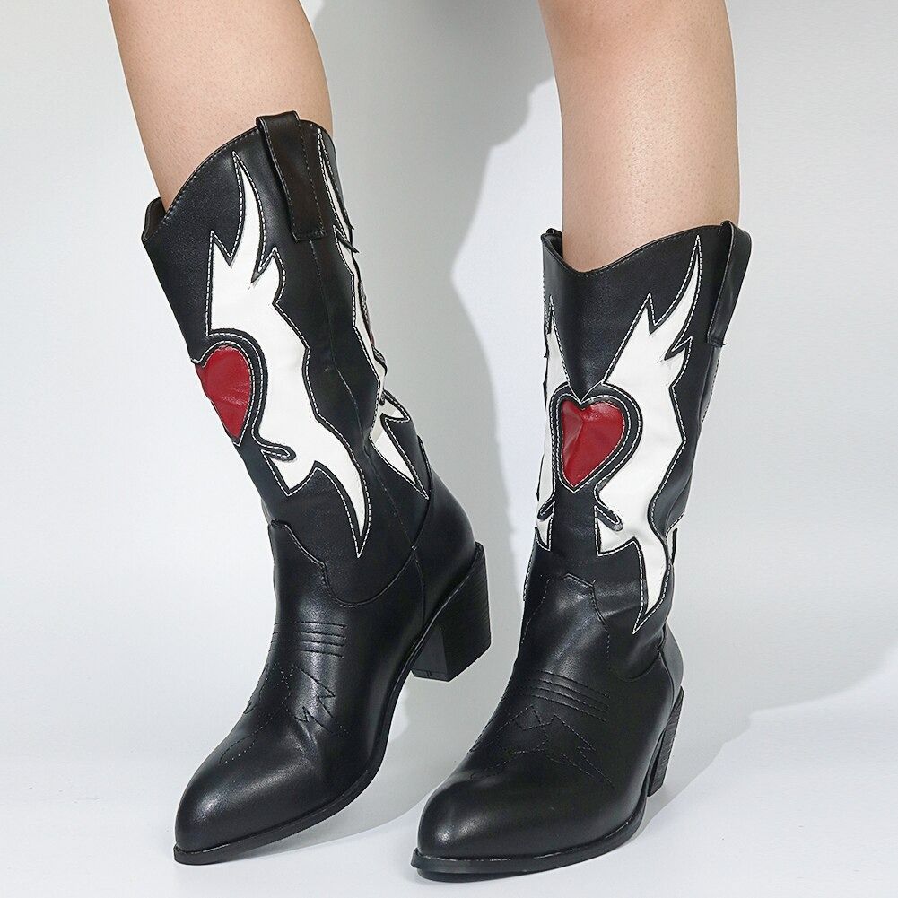 Color: Black A, Size: 36 - Women&#39;s Vintage Embroidered Pointed Boots