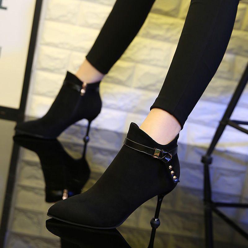 Color: Black, Size: 34 - Small Heeled Short Boots Women Spring And Autumn